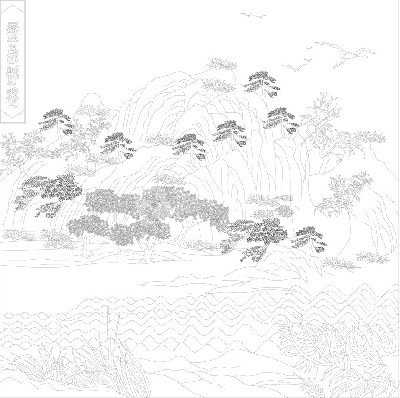 山水風(fēng)景浮雕雕塑原創(chuàng)手繪設(shè)計(jì)稿