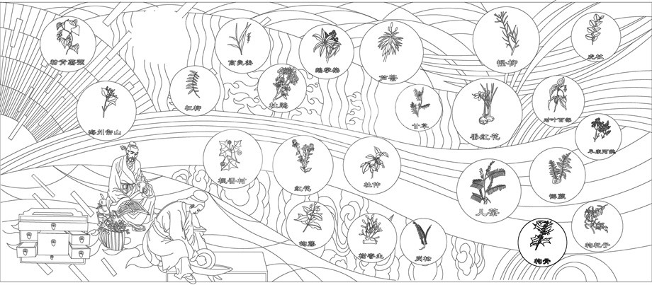 中醫(yī)文化浮雕雕塑原創(chuàng)手繪設(shè)計(jì)稿